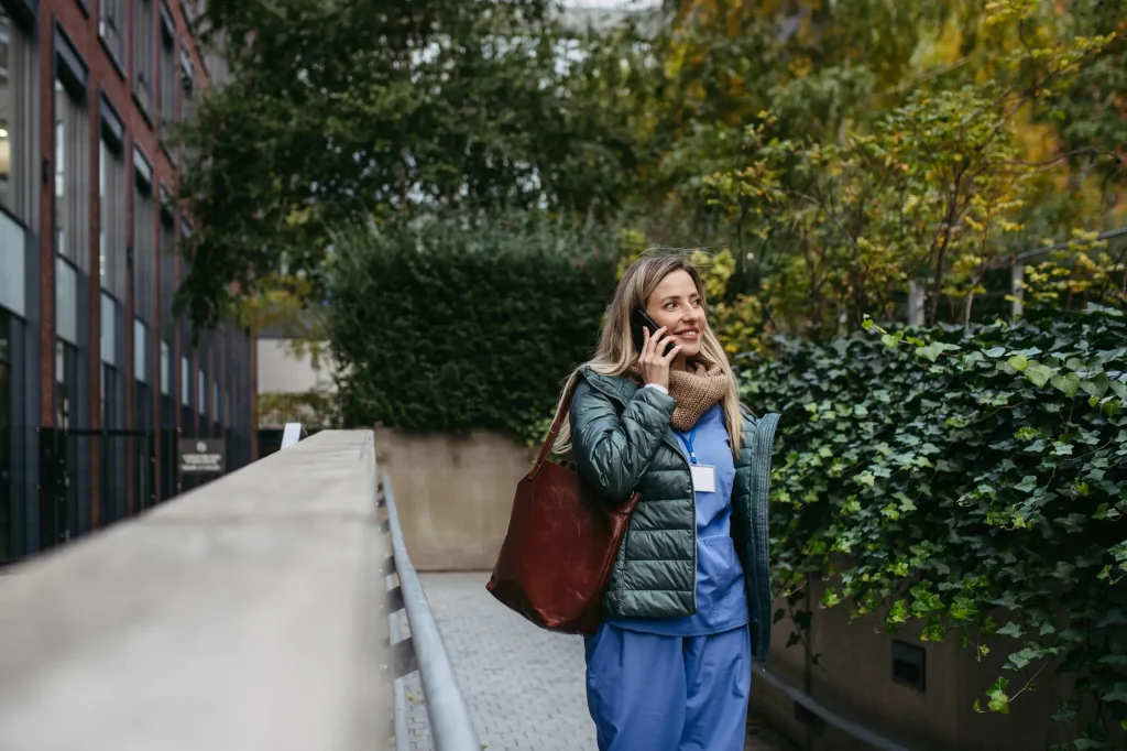 nurse walking to work